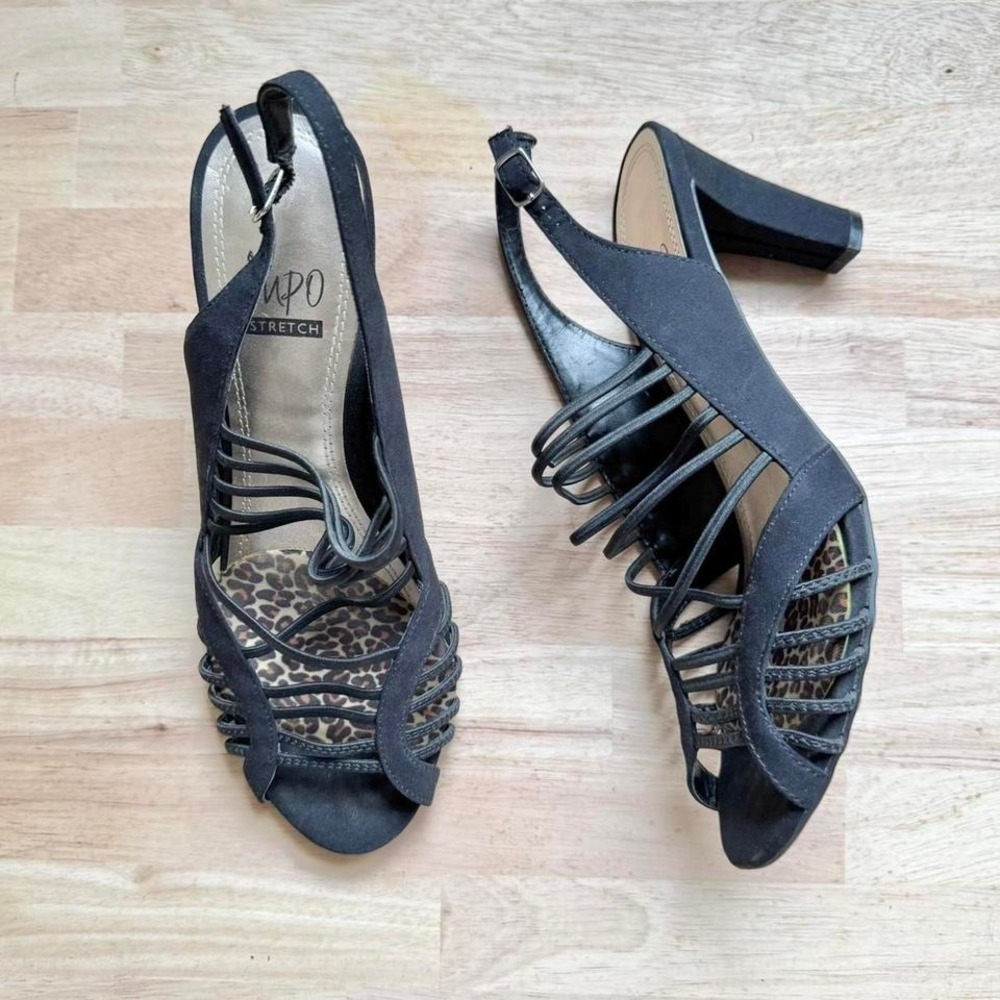 Black strappy heel size 8.5 peeptoe laceup corset slingback
